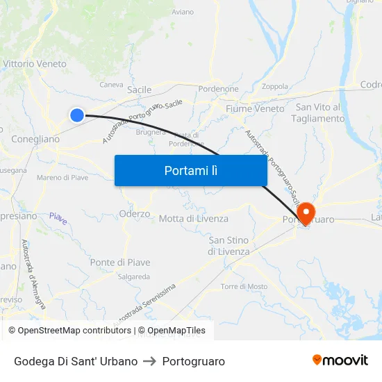 Godega Di Sant' Urbano to Portogruaro map