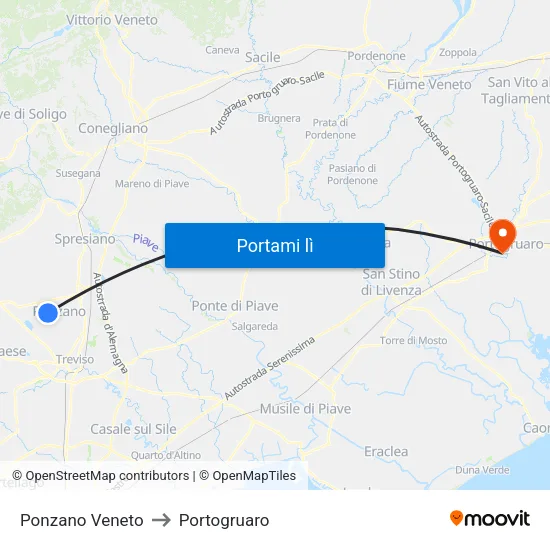 Ponzano Veneto to Portogruaro map