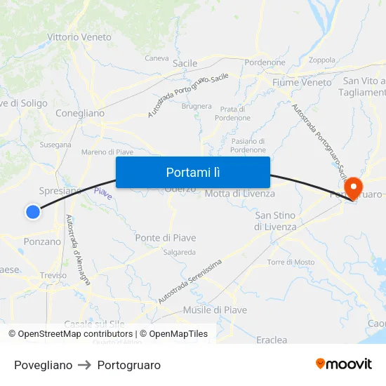 Povegliano to Portogruaro map