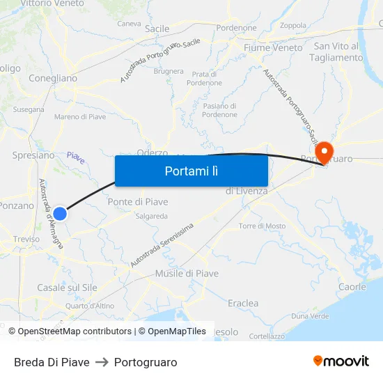 Breda Di Piave to Portogruaro map