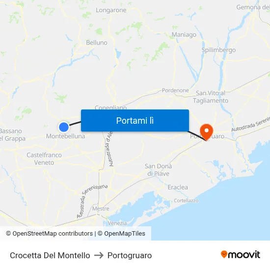 Crocetta Del Montello to Portogruaro map