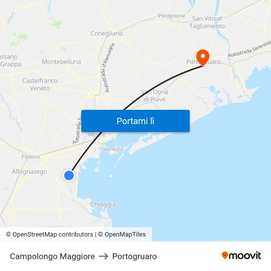 Campolongo Maggiore to Portogruaro map