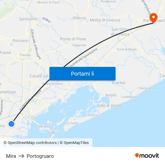 Mira to Portogruaro map