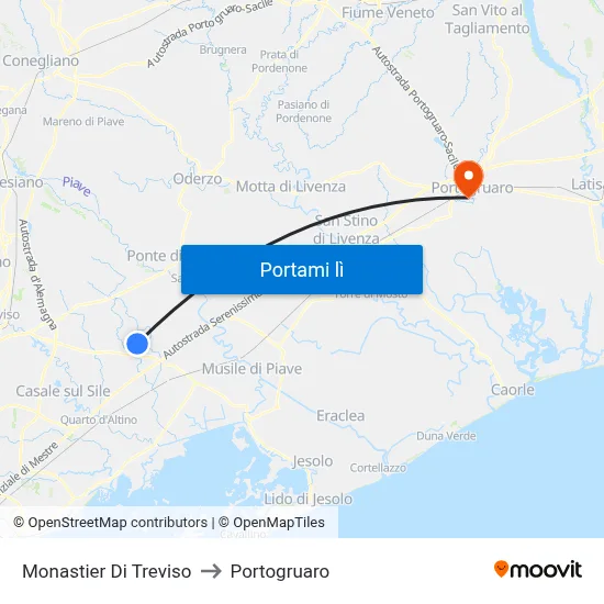 Monastier Di Treviso to Portogruaro map