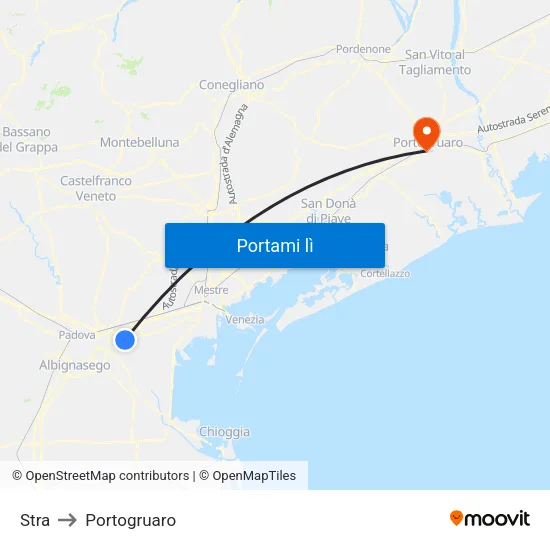 Stra to Portogruaro map