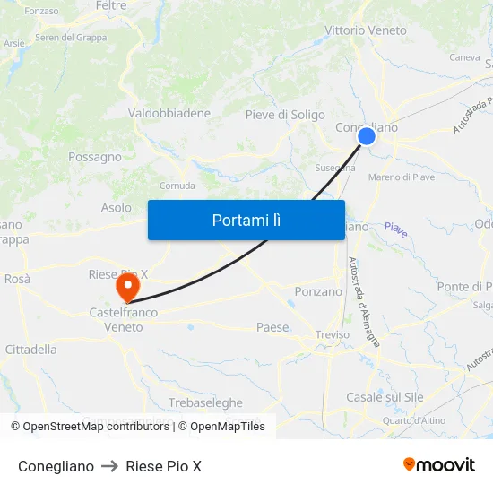 Conegliano to Riese Pio X map
