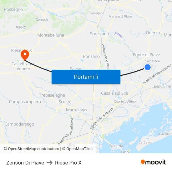 Zenson Di Piave to Riese Pio X map