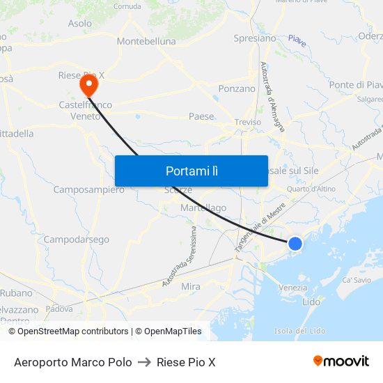 Aeroporto Marco Polo to Riese Pio X map