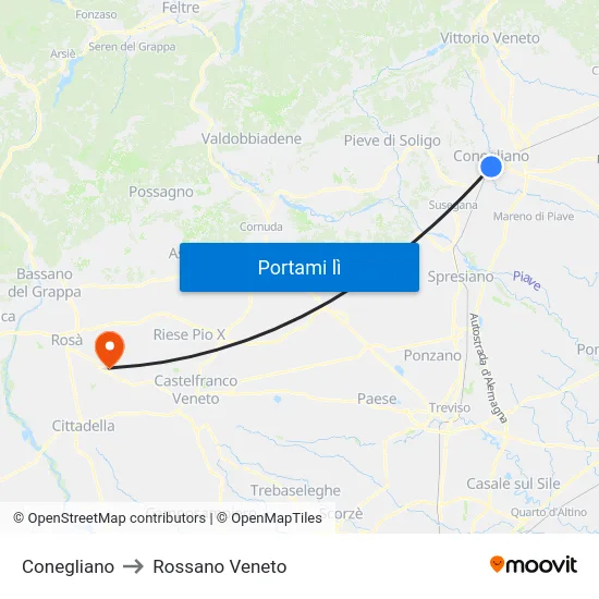 Conegliano to Rossano Veneto map