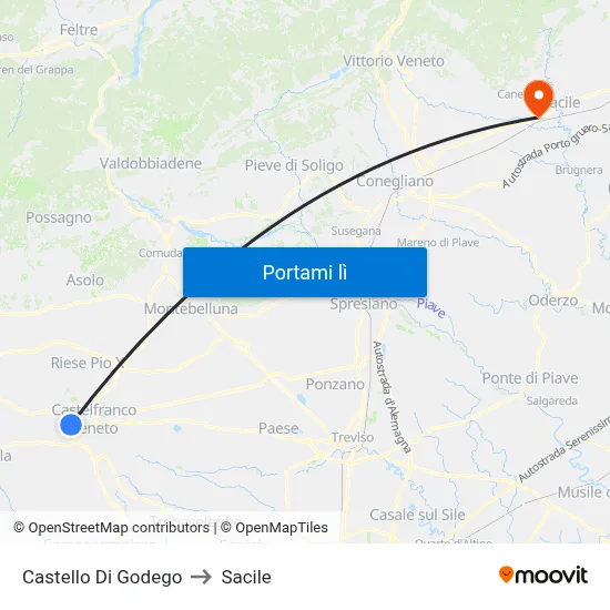 Castello Di Godego to Sacile map
