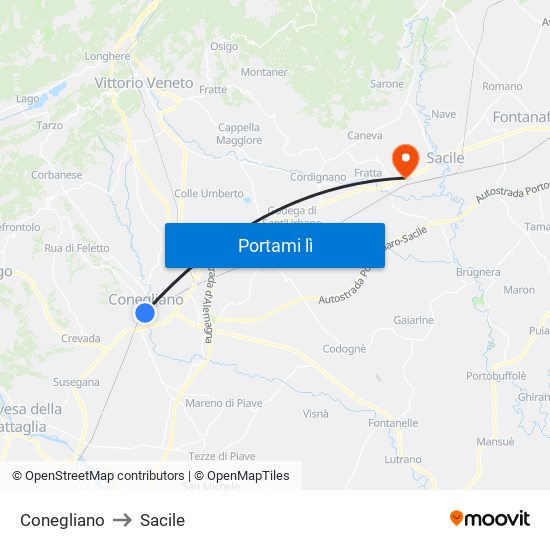 Conegliano to Sacile map