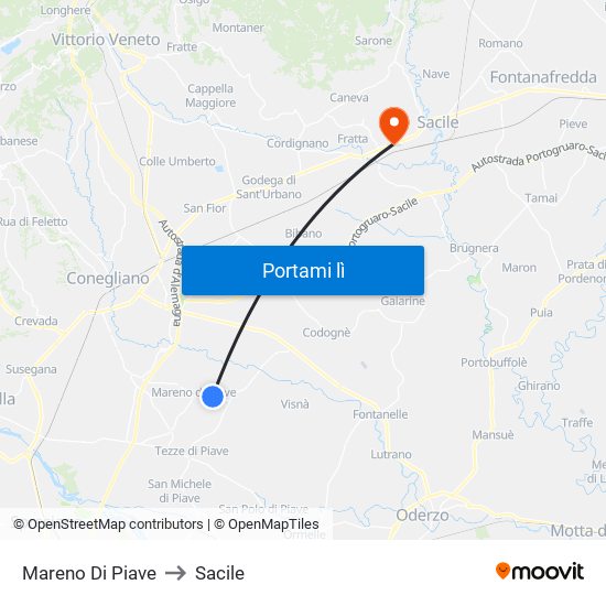 Mareno Di Piave to Sacile map