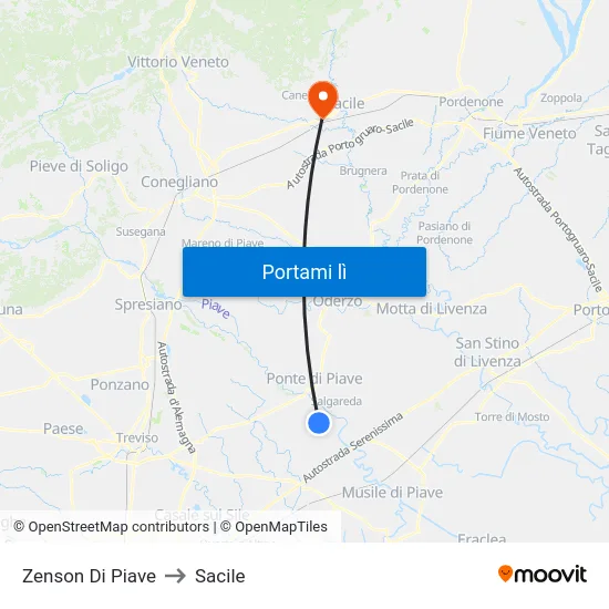 Zenson Di Piave to Sacile map