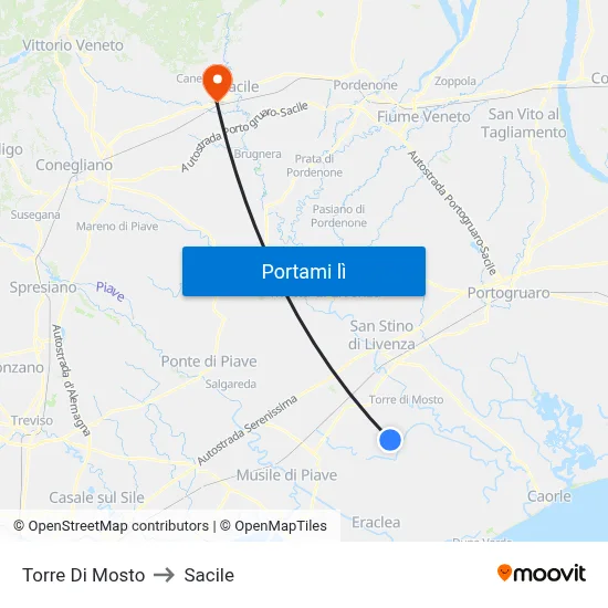 Torre Di Mosto to Sacile map