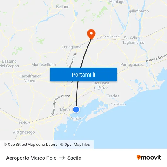 Aeroporto Marco Polo to Sacile map
