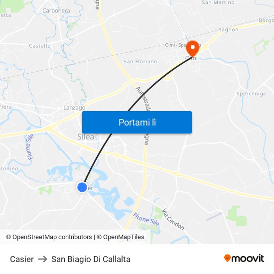 Casier to San Biagio Di Callalta map