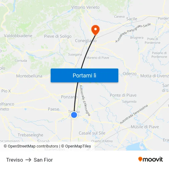 Treviso to San Fior map