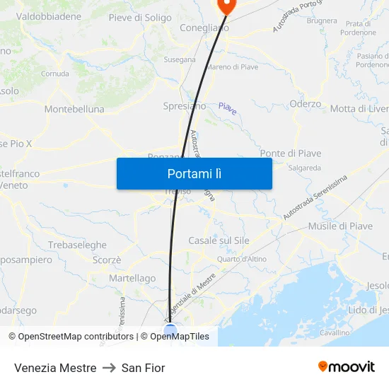 Venezia Mestre to San Fior map