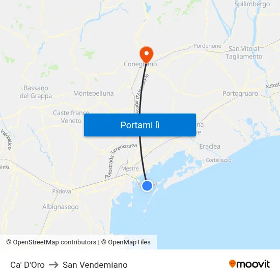 Ca' D'Oro to San Vendemiano map