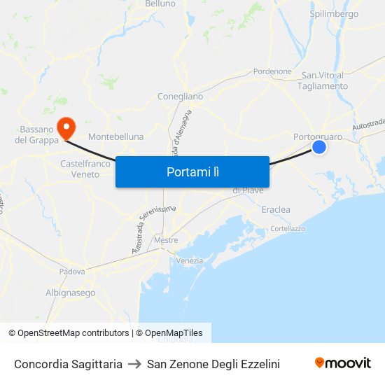 Concordia Sagittaria to San Zenone Degli Ezzelini map
