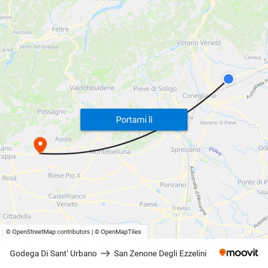 Godega Di Sant' Urbano to San Zenone Degli Ezzelini map