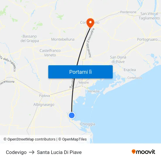 Codevigo to Santa Lucia Di Piave map