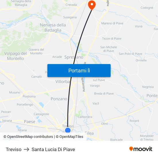 Treviso to Santa Lucia Di Piave map