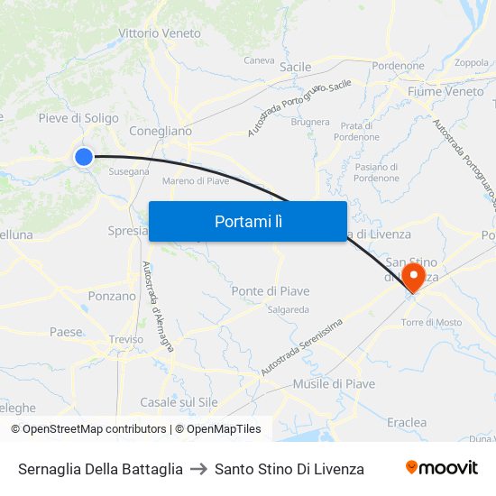 Sernaglia Della Battaglia to Santo Stino Di Livenza map