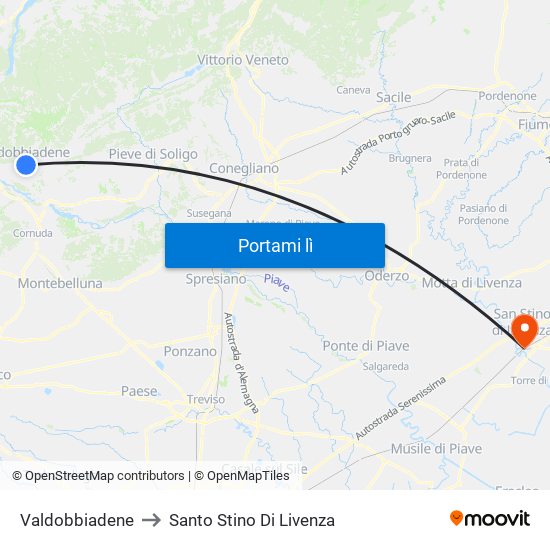 Valdobbiadene to Santo Stino Di Livenza map