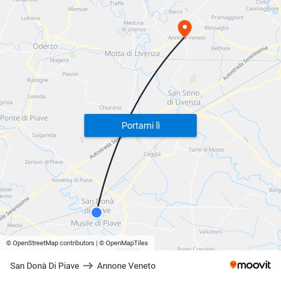 San Donà Di Piave to Annone Veneto map