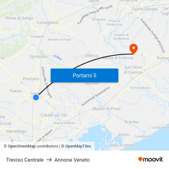 Treviso Centrale to Annone Veneto map