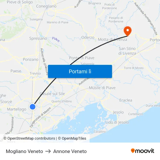 Mogliano Veneto to Annone Veneto map