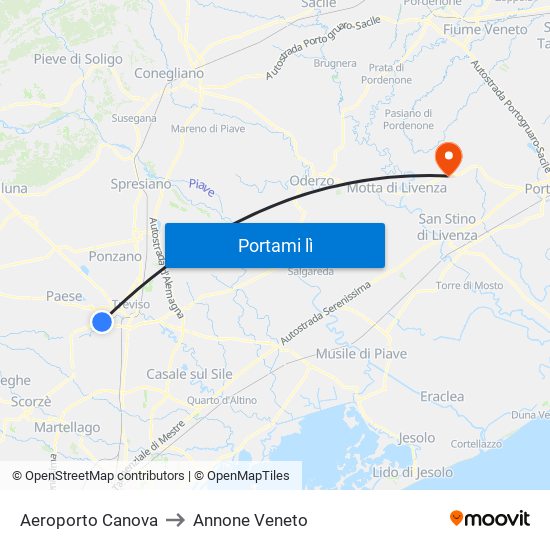 Aeroporto Canova to Annone Veneto map