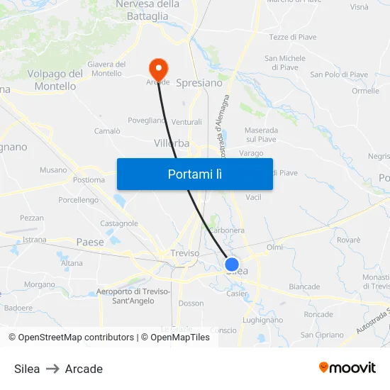 Silea to Arcade map