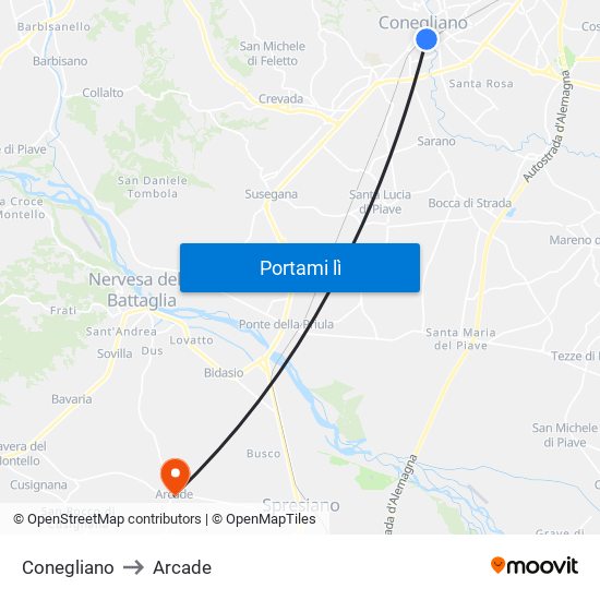 Conegliano to Arcade map