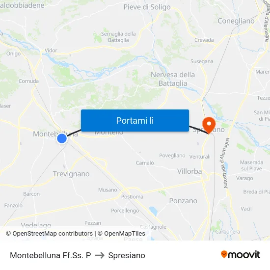 Montebelluna Ff.Ss. P to Spresiano map