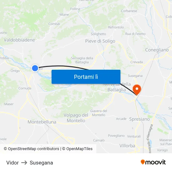 Vidor to Susegana map