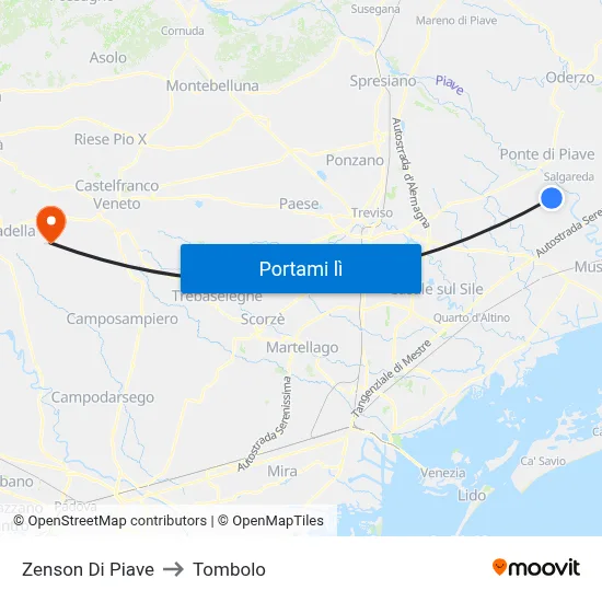 Zenson Di Piave to Tombolo map