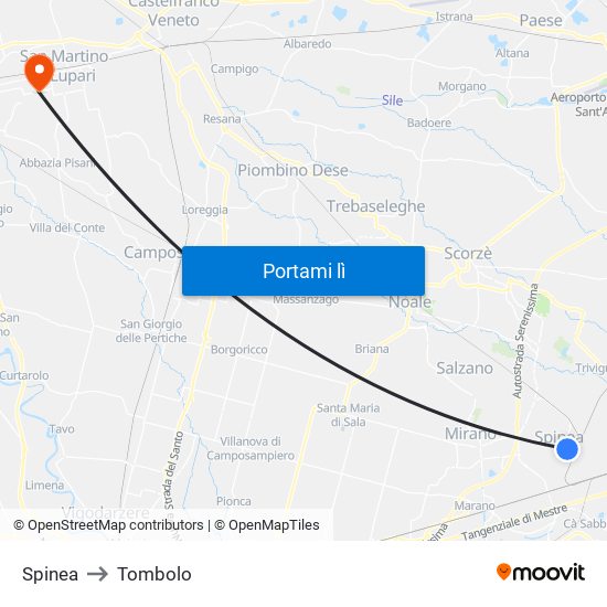 Spinea to Tombolo map