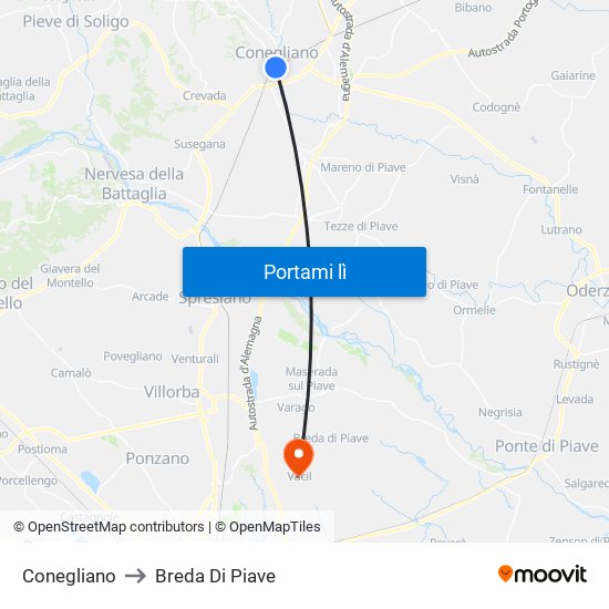 Conegliano to Breda Di Piave map