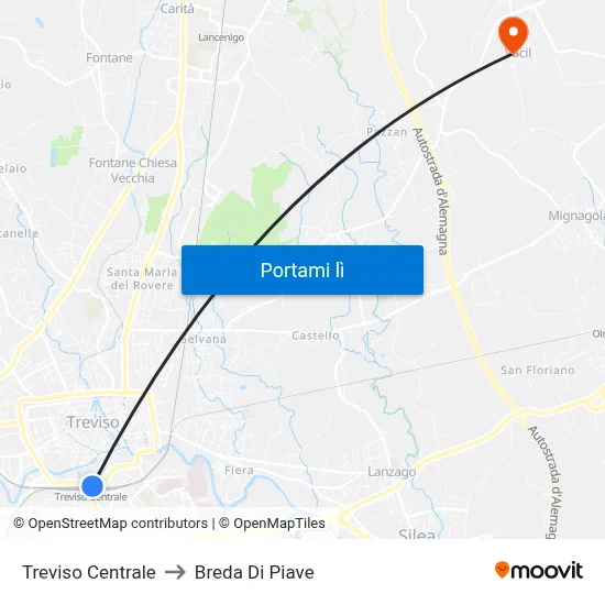 Treviso Centrale to Breda Di Piave map