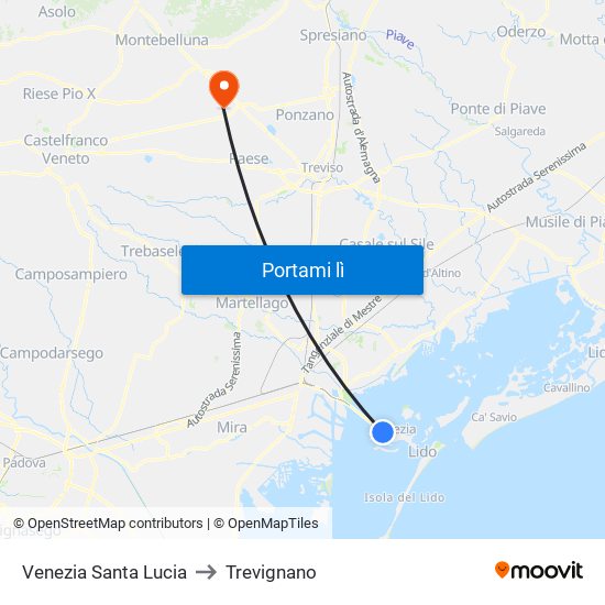 Venezia Santa Lucia to Trevignano map