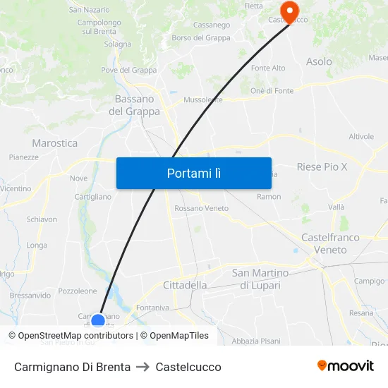 Carmignano Di Brenta to Castelcucco map