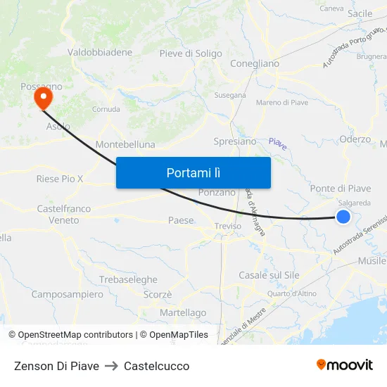 Zenson Di Piave to Castelcucco map