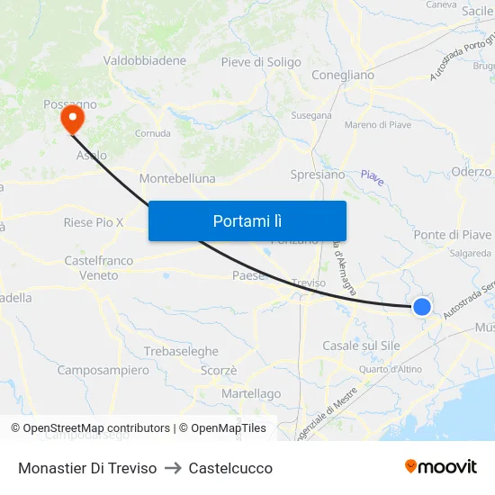 Monastier Di Treviso to Castelcucco map