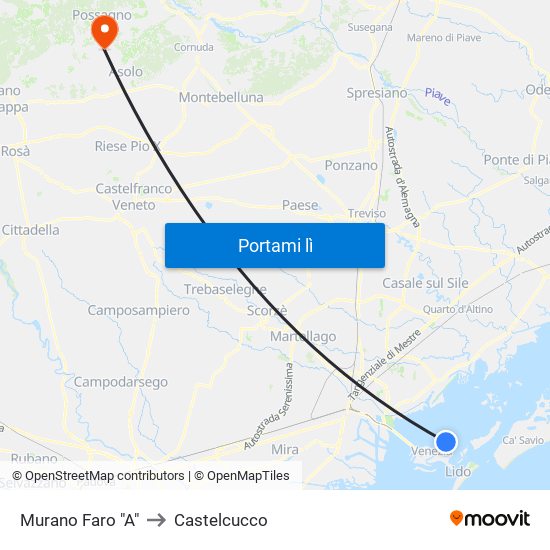 Murano Faro "A" to Castelcucco map