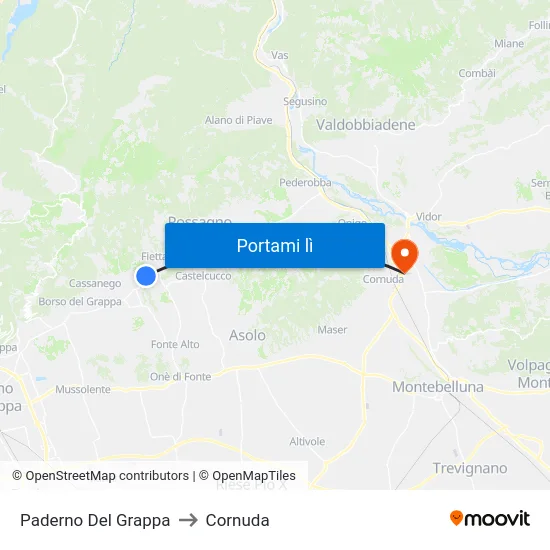 Paderno Del Grappa to Cornuda map