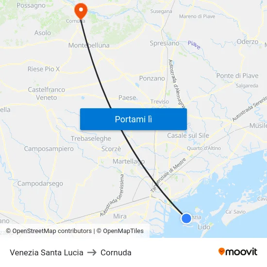 Venezia Santa Lucia to Cornuda map