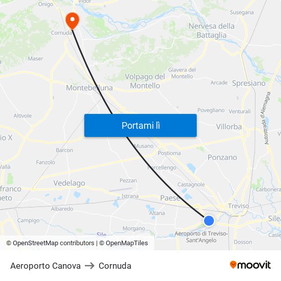 Aeroporto Canova to Cornuda map