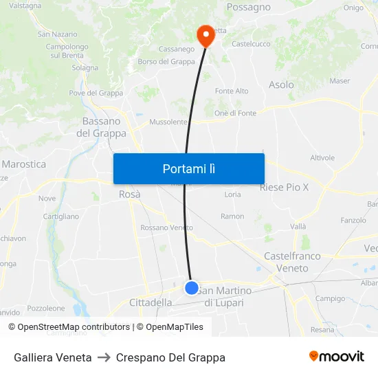Galliera Veneta to Crespano Del Grappa map